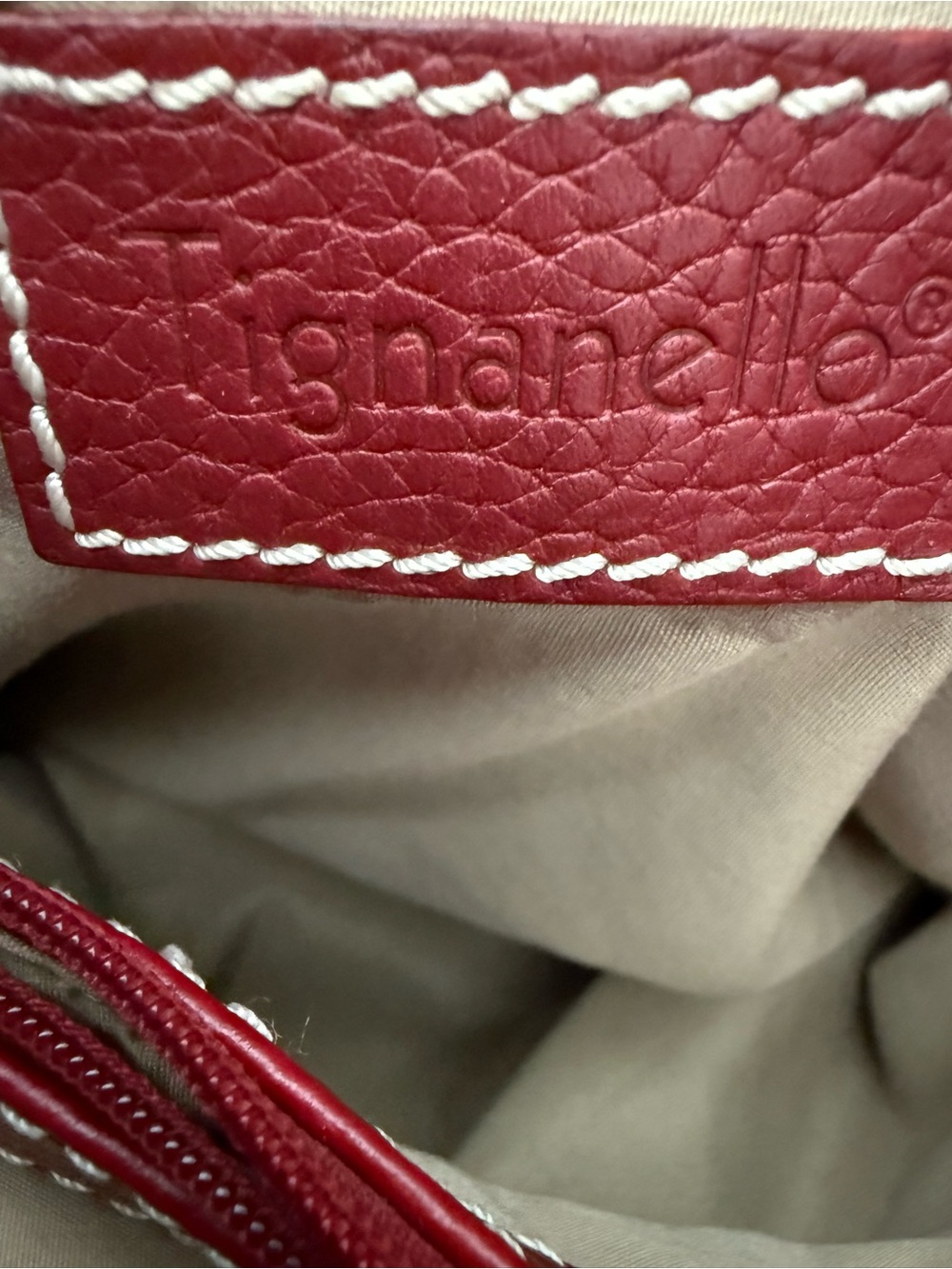 Tignanello Berry Red Pebbled Leather Shoulder Bag - Picture 5 of 6